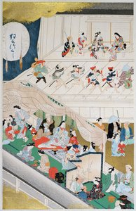 A japán népszínház jelenete a Genroku-korszakban (1688-1704), illusztráció a „Kokka” folyóiratból, 1908. augusztus
